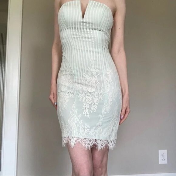 GUESS strapless sultry pastel winter mint green lace dress sz 0 - Picture 4 of 10